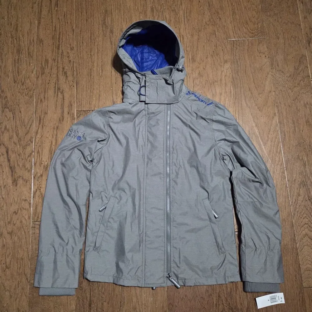 New Superdry Jacket M Windcheater Shell Weatherproof Triple Zip High Neck Hoodie